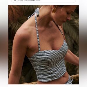 Reformation Jaida Linen Cropped Bustier Tank Black and White Gingham Size XS